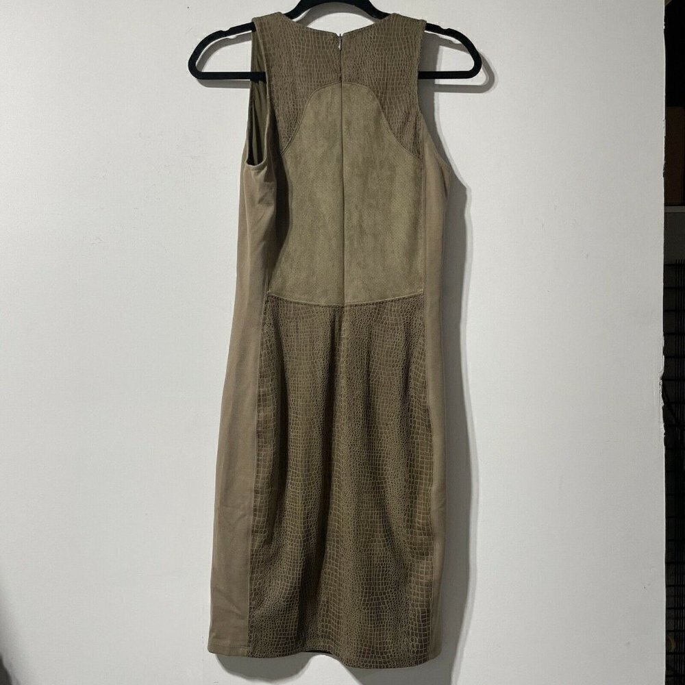 Hale Bob Tan Crocodile Embossed Fitted Faux Suede Knee Length Dress Size Small - Picture 5 of 7